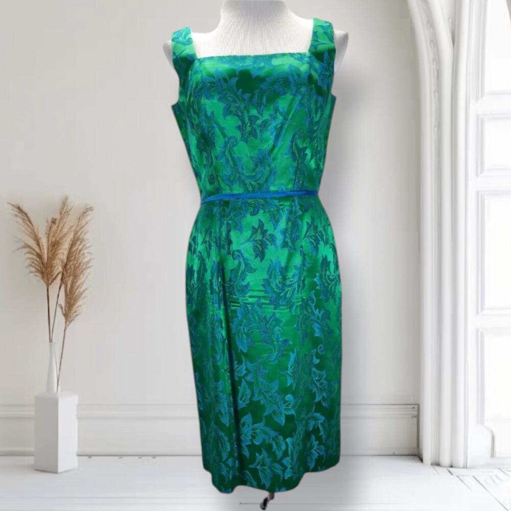 Vintage 60s Lilli Diamond Brocade Dress Topper Jacket Set Emerald Cocktail 8